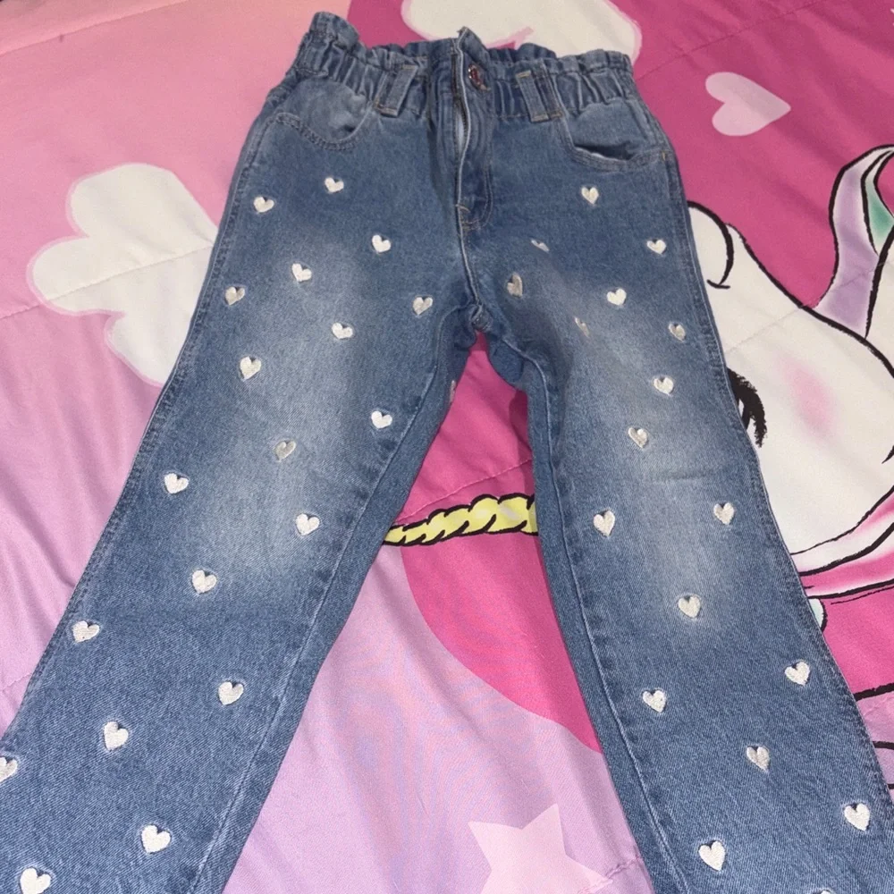 GAP Girls Blue Denim Jeans with White Heart Print
